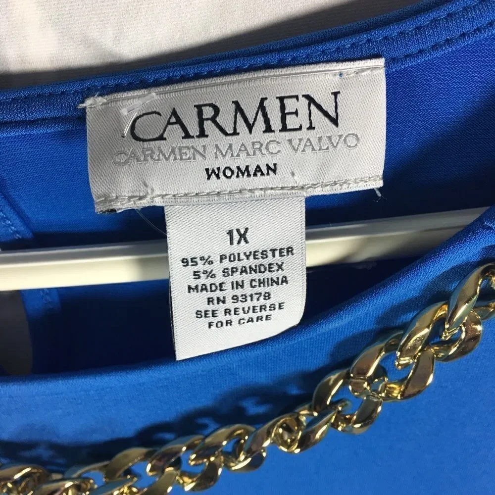 Carmen Marc Valvo Womens Blue Sleeveless Top 1X - Picture 4 of 4
